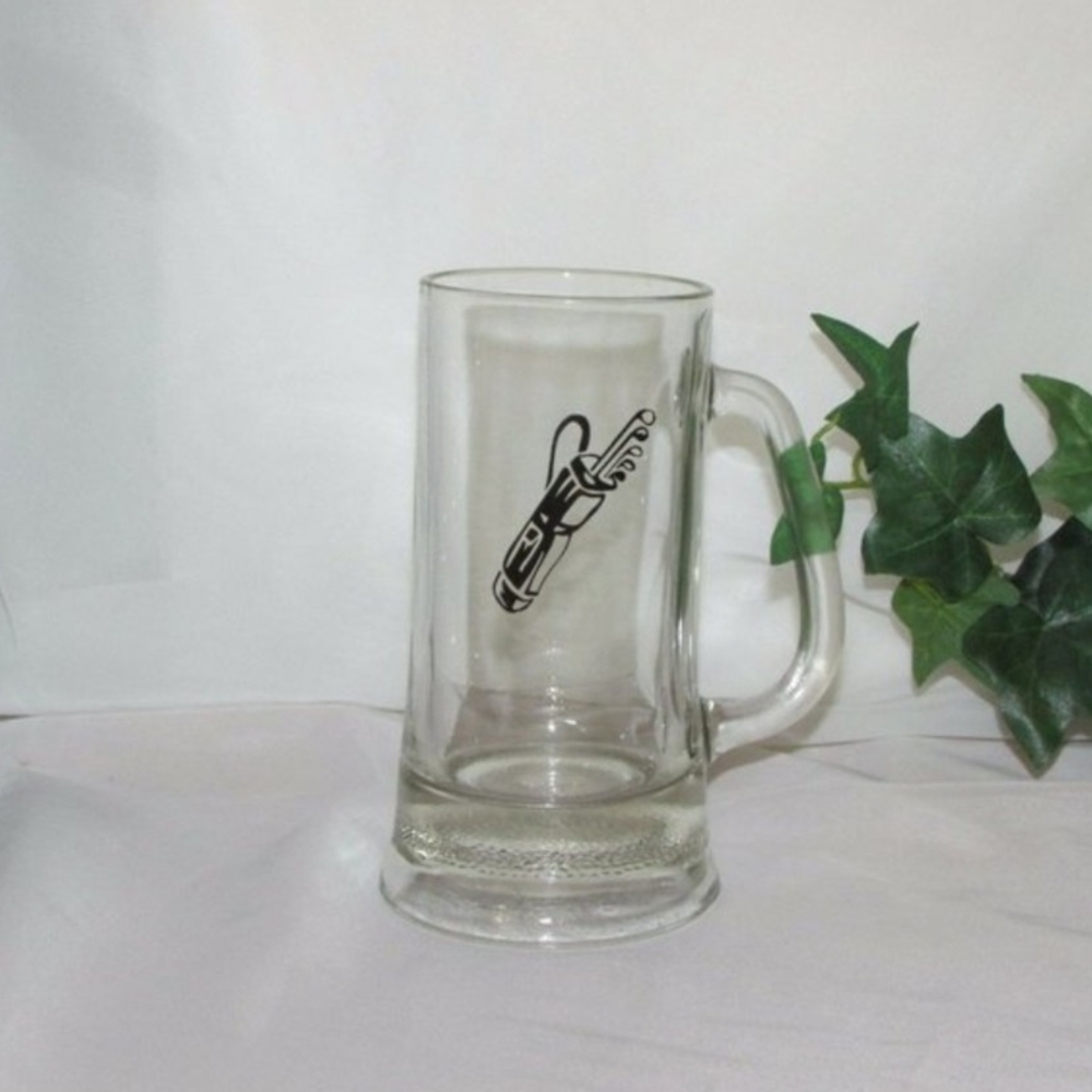 Vintage Glass Beer Mug Golf Bag Graphics Golfer Gift Stein Barware Pub Decor